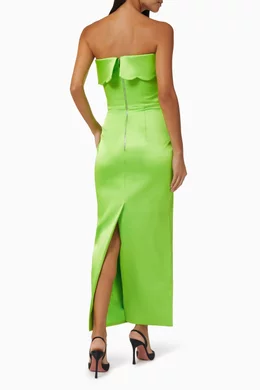 green emerald velvet dress Satin maxi dress with a train green F067X080 – RASARIO main image 0