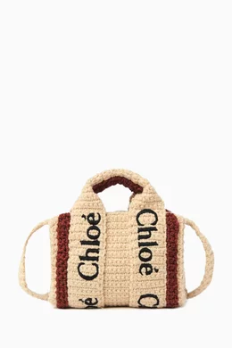 Buy Chloe Brown x Sarah s Bag Woody Nano Tote Bag in Hand braided Crochet For Women Online Ounass Bahrain
