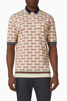 Buy Gucci Multicolour Horsebit Print Polo in Stretch Cotton Piquet 