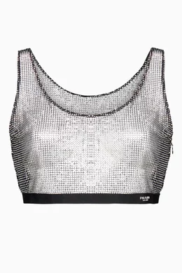 Buy Prada Silver Crop Top in Rhinestone Mesh For Women Online