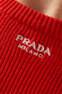 Buy Prada Red Maglieria Embroidered Logo Sweater in Cotton For Women Online Ounass Bahrain