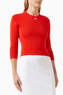 Buy Prada Red Maglieria Embroidered Logo Sweater in Cotton For Women Online Ounass Bahrain