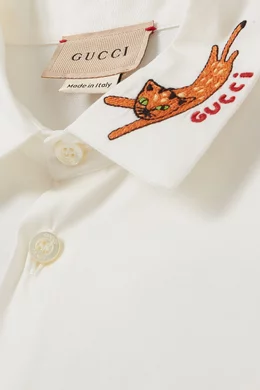 Buy Gucci White Logo Cat Polo Shirt in Cotton For Boys Online Ounass Bahrain