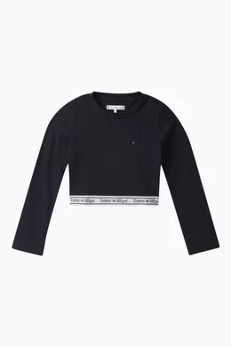 Buy Tommy Hilfiger Blue Tape Rib Crop Top in Cotton Blend For Girls Online Ounass Bahrain