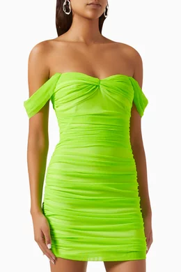 Buy Norma Kamali Green Walter Ruched Mini Dress in Mesh For Women Online Ounass Bahrain