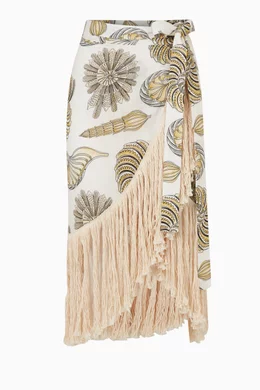 Buy Maison La Plage White Emma Blanc Fringe Skirt in Linen For Women Online Ounass Bahrain