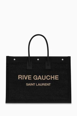 Buy SAINT LAURENT Black Small Rive Gauche Tote Bag in Raffia For Women Online Ounass Bahrain