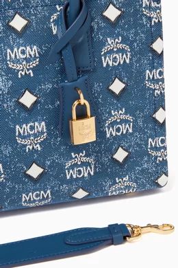 Buy MCM Blue Small Munchen Tote in Denim For Women Online Ounass Bahrain