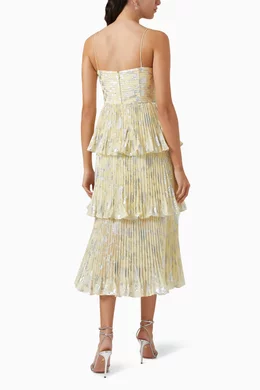 Buy Self Portrait Yellow Midi Dress in Metallic Jacquard For Women Online Ounass Bahrain