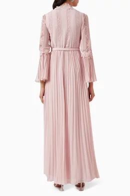 Buy Self Portrait Pink Lace Pleated Maxi Dress in Chiffon For Women Online Ounass Bahrain