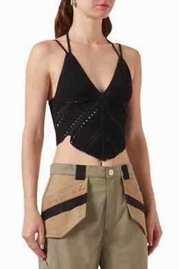 Buy Dion Lee Black Corset top in Leaf-crochet For Women Online