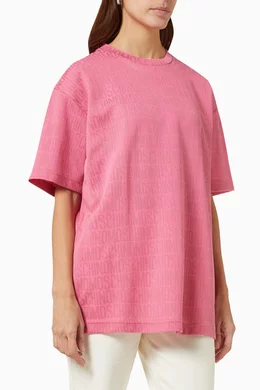 Buy Moschino Pink All-over Logo Oversized T-shirt in Jersey For