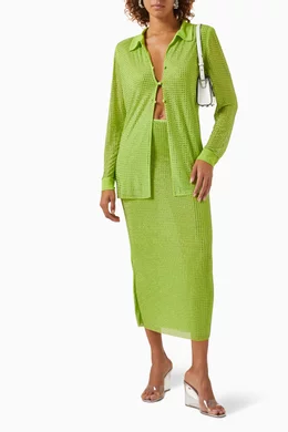 Buy Self-Portrait Green Rhinestone Mesh Midi Skirt For Women Online |  Ounass Bahrain