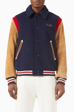 Buy Kith Blue Varsity Coaches Jacket in Manteco Virgin Wool Blend For Men Online Ounass Bahrain