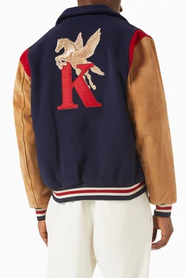 Buy Kith Blue Varsity Coaches Jacket in Manteco Virgin Wool Blend For Men Online Ounass Bahrain