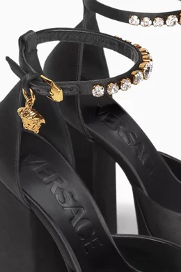 Buy Versace Black Medusa Aevitas 155 Platform Pumps in Satin For