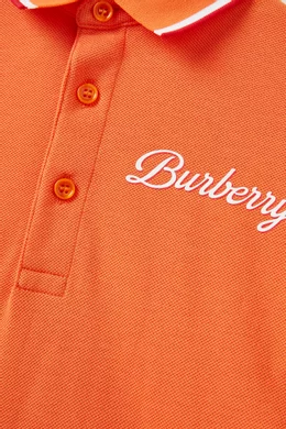 Buy Burberry Orange Langton Script Logo Polo in Cotton Pique For Boys Online Ounass Bahrain