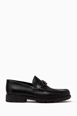 Buy Ferragamo Black David Gancini Ornament Moccasins in Calf Leather For Men Online Ounass Bahrain