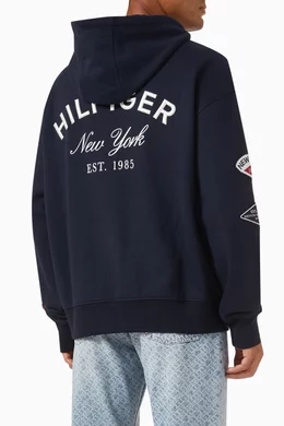 Buy Tommy Hilfiger Blue Icons Multi Badge Back Logo Hoodie in