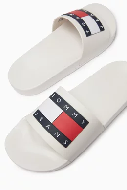 Buy Tommy Jeans White TJ Pool Slides in Rubber For Men Online