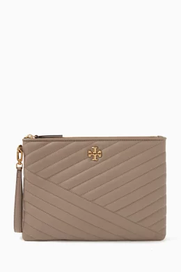 Buy Tory Burch Grey Small Kira Chevron Pouch in Leather For Women Online Ounass Bahrain