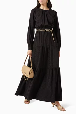 Buy Michael Kors Black Belted Maxi Dress in Logo jacquard For Women Online Ounass Bahrain