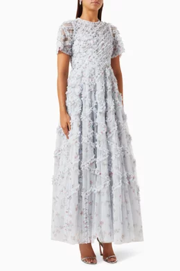Buy Needle Thread Blue Ruffled Evelyn Open back Maxi Dress in Tulle For Women Online Ounass Bahrain
