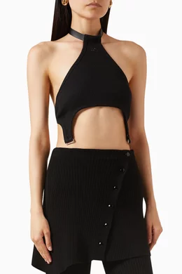 Buy Courreges Black Suspenders 90's Crop Top in Rib-knit For Women