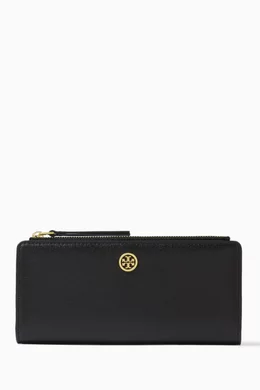 Buy Tory Burch Black Robinson Zip Slim Wallet in Pebbled leather For Women Online Ounass Bahrain