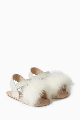 Buy Babywalker Neutral Fur trimmed Sandals in Embellished suede For Baby Girls Online Ounass Bahrain