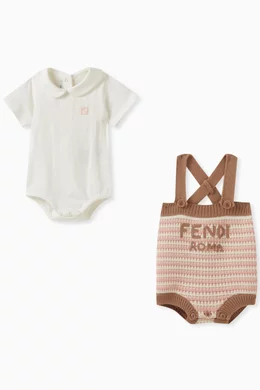 Buy Fendi Brown Logo Bodysuit Striped Crochet Overall Set in Cotton For Baby Boys Online Ounass Bahrain