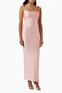Buy Good American Pink Ruched Maxi Dress in Satin For Women Online | Ounass  Bahrain