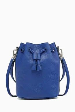 Buy MCM Blue Mini Drawstring Hobo Bag in Leather For Women Online Ounass Bahrain