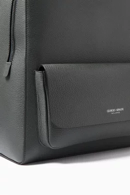 Buy Giorgio Armani Green Metallic Logo Backpack In Leather  display picture 3