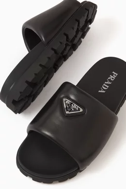Buy Prada Black Logo Padded Slides in Nappa Leather For Men Online Ounass Bahrain