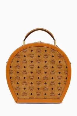 Buy MCM Brown Medium Hat Box in Visetos Monogram Canvas For UNISEX Online Ounass Bahrain