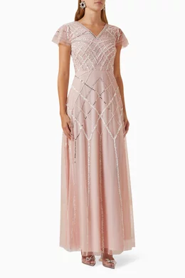 Buy Amelia Rose Pink Sequin embellished Maxi Dress in Tulle For Women Online Ounass Bahrain
