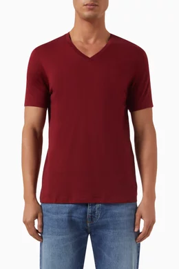 Buy Armani Exchange Red V neck Slim T shirt in Pima Cotton jersey For Men Online Ounass Bahrain