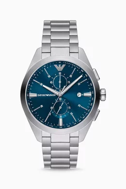 Armani silver and blue watch new arrivals
