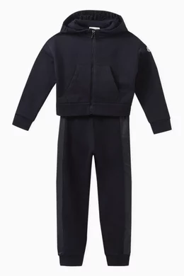 Buy Moncler Enfant Black Logo Zip up Hooded Sweatsuit Set in Cotton fleece For Girls Online Ounass Bahrain