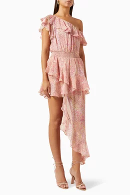 Buy MISA Pink Gisele One shoulder Dress in Chiffon For Women Online Ounass Bahrain