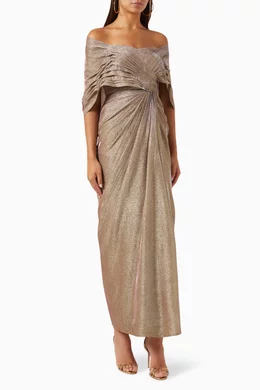 Buy Vione Gold Jacqline Off shoulder Gown For Women Online Ounass Bahrain
