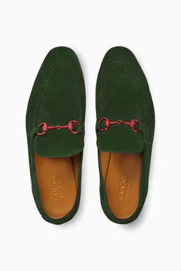 Buy Gucci Green Jordaan Horsebit Loafers in Suede For Men Online Ounass Bahrain