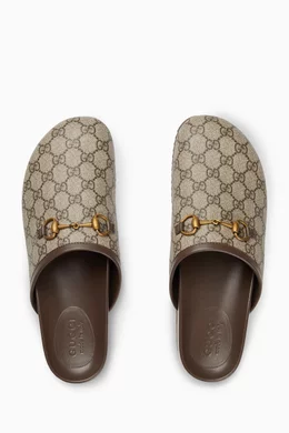 Buy Gucci Brown GG Horsebit Slippers in GG Supreme For Men Online Ounass Bahrain