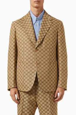 Buy Gucci Brown Single breasted Jacket in GG Supreme Linen For Men Online Ounass Bahrain