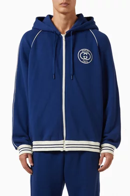 Buy Gucci Blue Logo Hoodie in Fleece For Men Online Ounass Bahrain