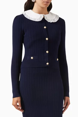 Buy Alessandra Rich Blue Peter Pan Collar Cardigan in Knit For Women Online Ounass Bahrain