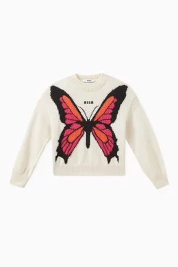 Buy MSGM Neutral Embroidered Butterfly Pullover in Wool Blend For Girls Online Ounass Bahrain