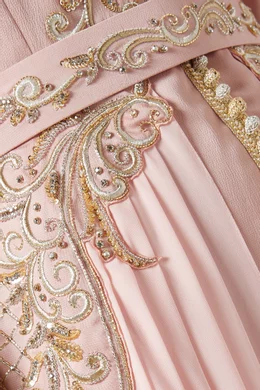 Buy Eleganza La Mode Pink Modern Moroccan Embellished Kaftan in Chiffon crepe For Women Online Ounass Bahrain