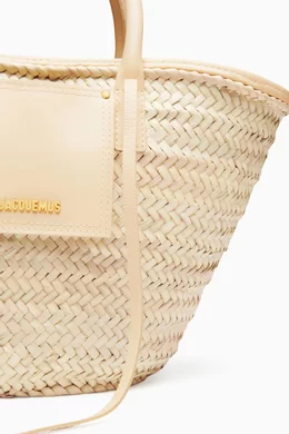 Buy Jacquemus Neutral Le Panier Soli Basket Bag in Straw Leather